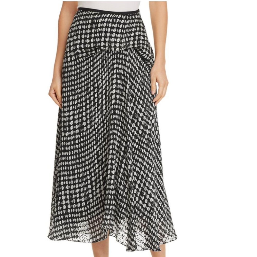 Theory polka dot asymmetric midi skirt